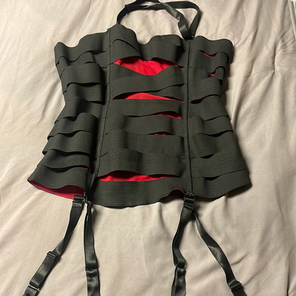 Hips & Curves black bandage corset red sheet mesh Size 1X